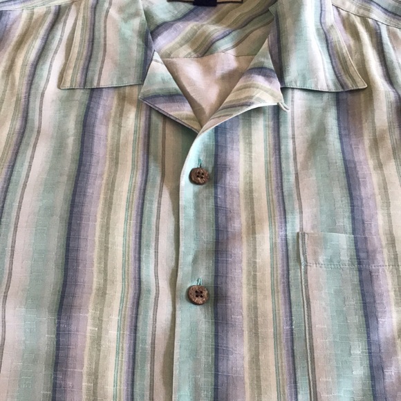 Tommy Bahama Hawaiian striped shirt LRG 100% Silk - Picture 7 of 12